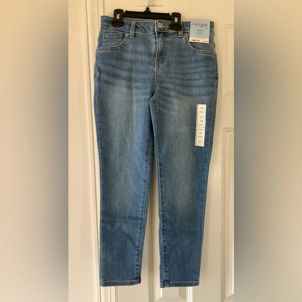 🐱 NWT Cat & Jack Girl’s Ultimate Stretch Mid Rise Skinny Light Blue Jeans (12)